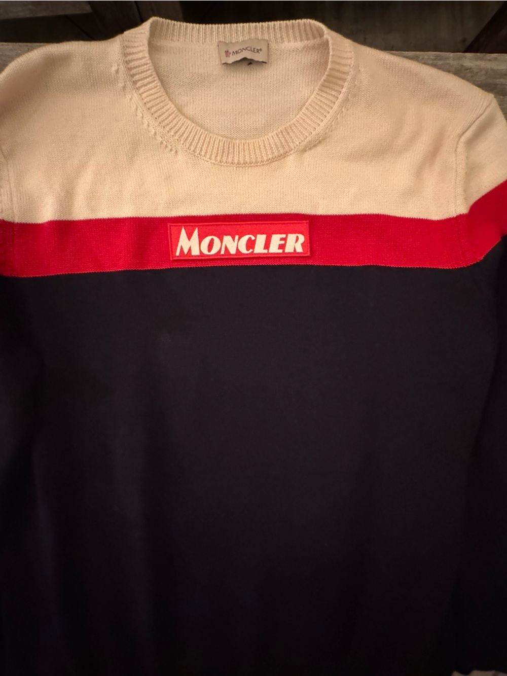 Moncler Men’s Turtleneck Sweater in Navy, Red, Cream
